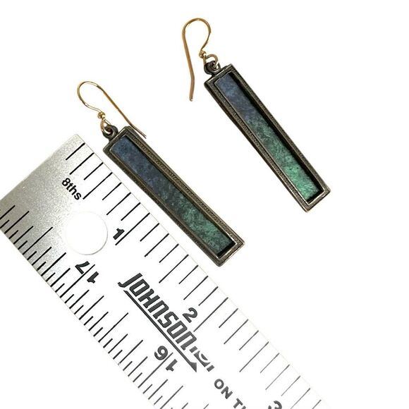 Modernist Patina Rectangle Drop Earrings with Gold-Tone Hooks - Picture 7 of 7